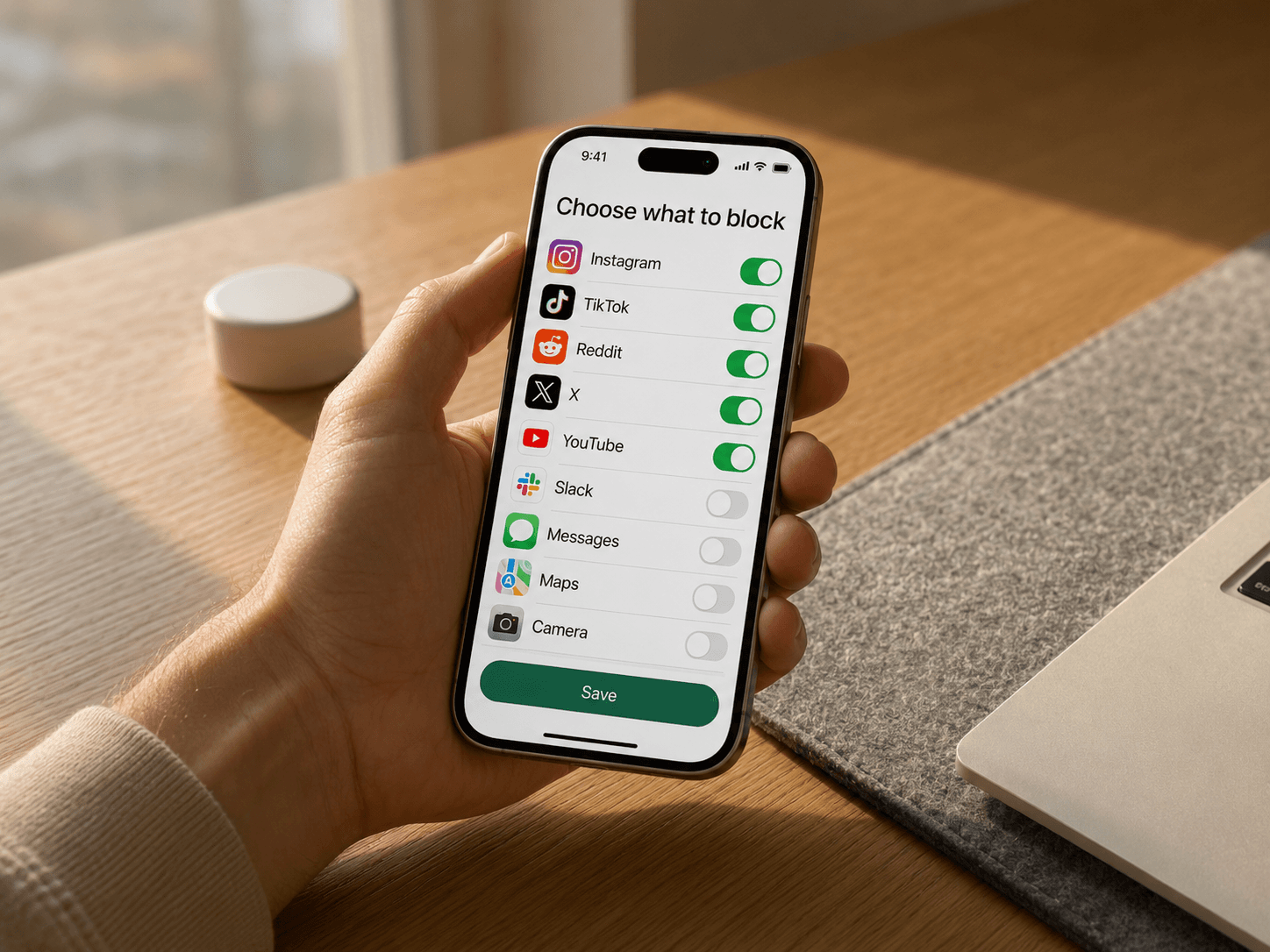 The Propellon app interface showing app selection toggles